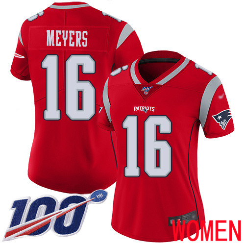 New England Patriots Football #16 100th Season Inverted Limited Red Women Jakobi Meyers NFL Jersey->new england patriots->NFL Jersey